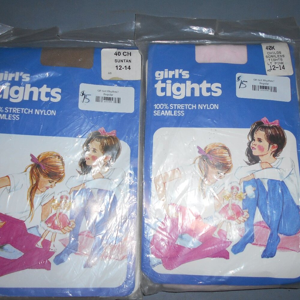 2 Pair Footed Tights Pink & Tan - Child 12-14- NWT